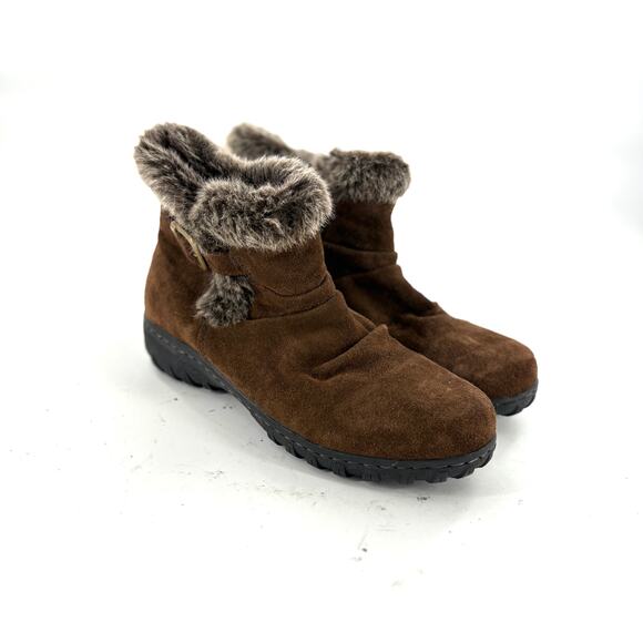 Khombu Womens Faux Fur Hiker Boots 8 Brown Suede Ankle Booties Comfort - Picture 2 of 8